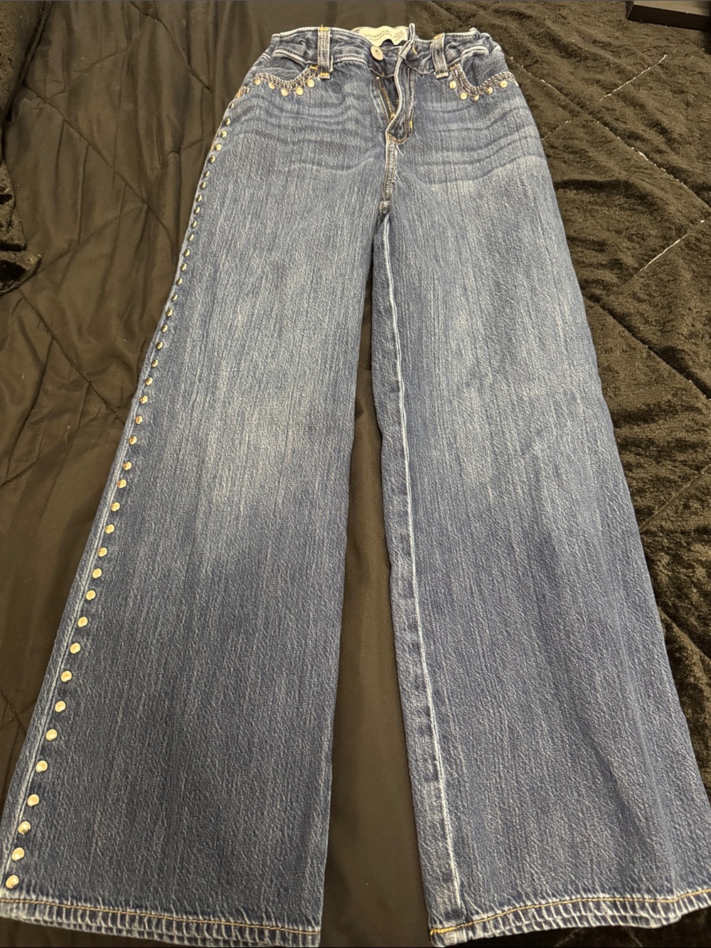 abercrombie kids Blue Wide-Leg Jeans with Silver Studs